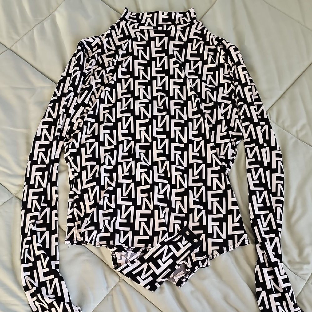 Fashion Nova Black and White Patterned Bodysuit